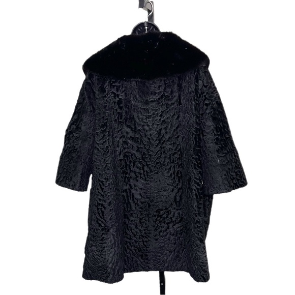 VINTAGE BLACK PERSIAN LAMB COAT WITH MINK COLLAR . 60s swing . SZ M-L - Picture 2 of 10